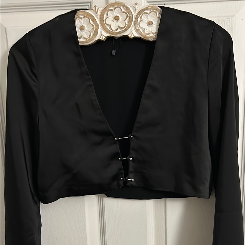 Elegant Black Satin Cropped Blouse